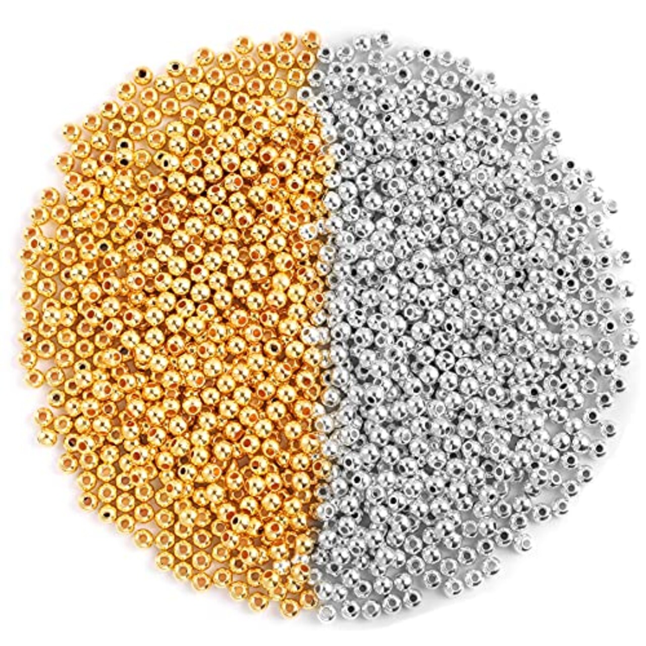 1200 Pieces 4mm Round Beads Spacer Beads Smooth Loose Ball Beads for DIY Bracelet Jewelry Making Craft, Silver & Gold